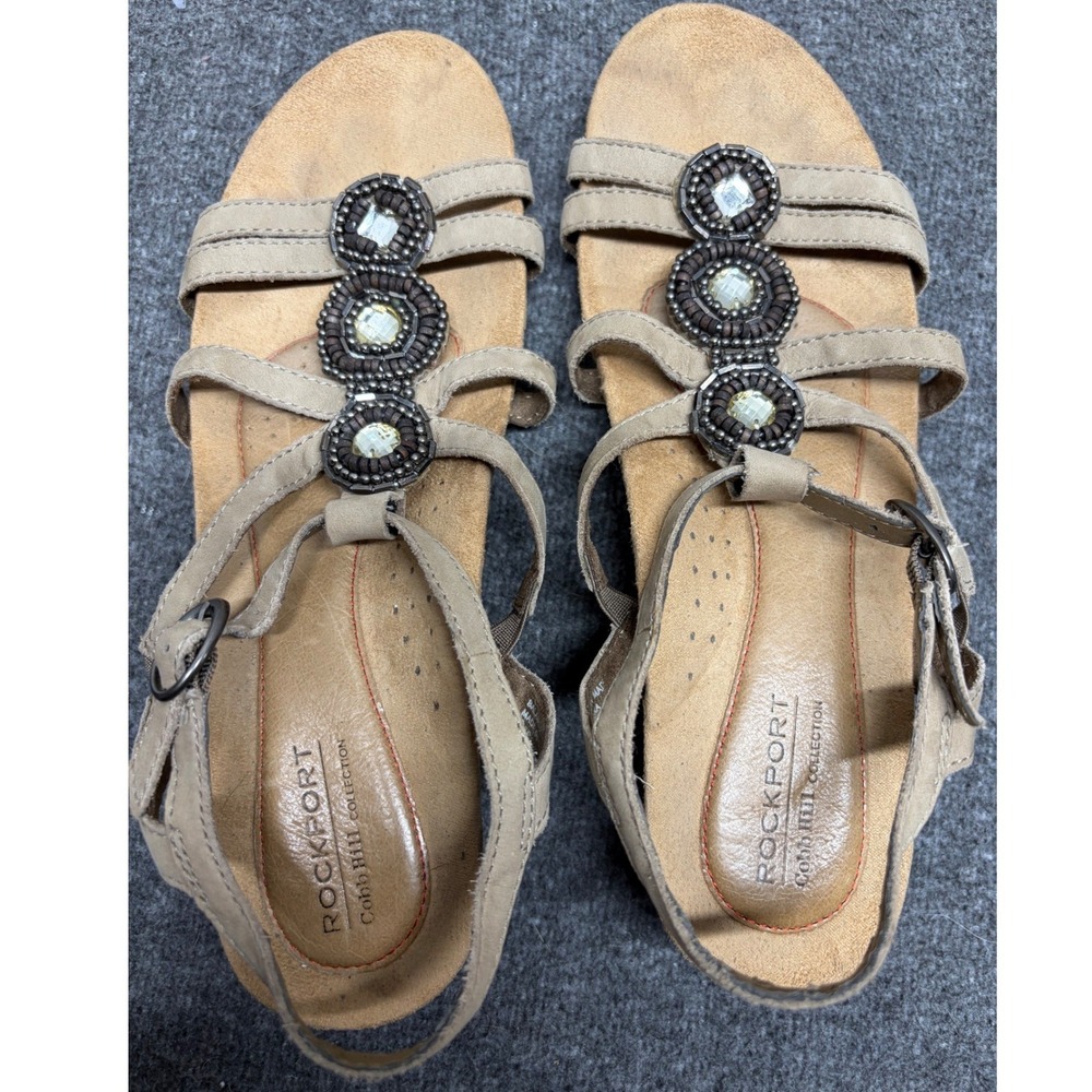 Rockport Cobb Hill Khari Khaki Leather Beaded Wedge Sandals 8N CCK02KHN - Picture 6 of 9